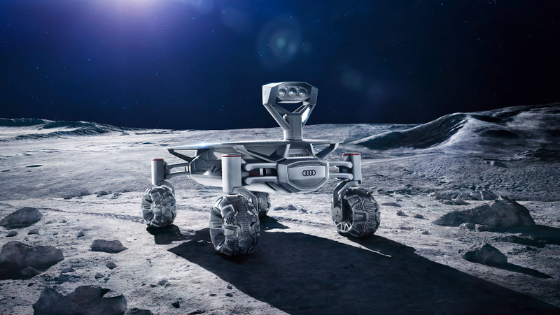 Conceptual image of the Audi Lunar Quattro. It’ll be equipped with a 4 wheeled electrical drive chain, tiltable solar panels, rechargeable batteries, and high definition cameras. (Image: PT Scientists)